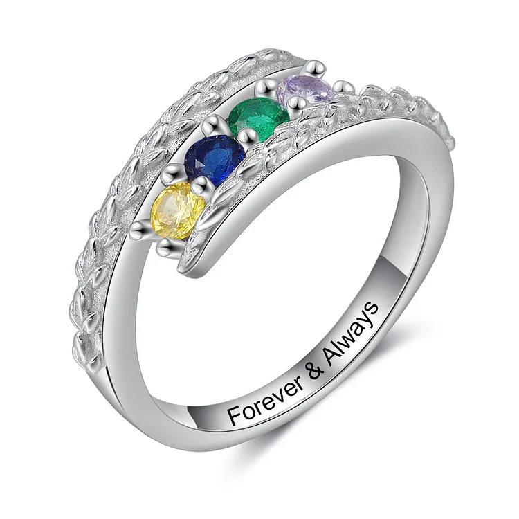 Personalized Family Ring Custom 4 Birthstones Ring Gifts for Mother