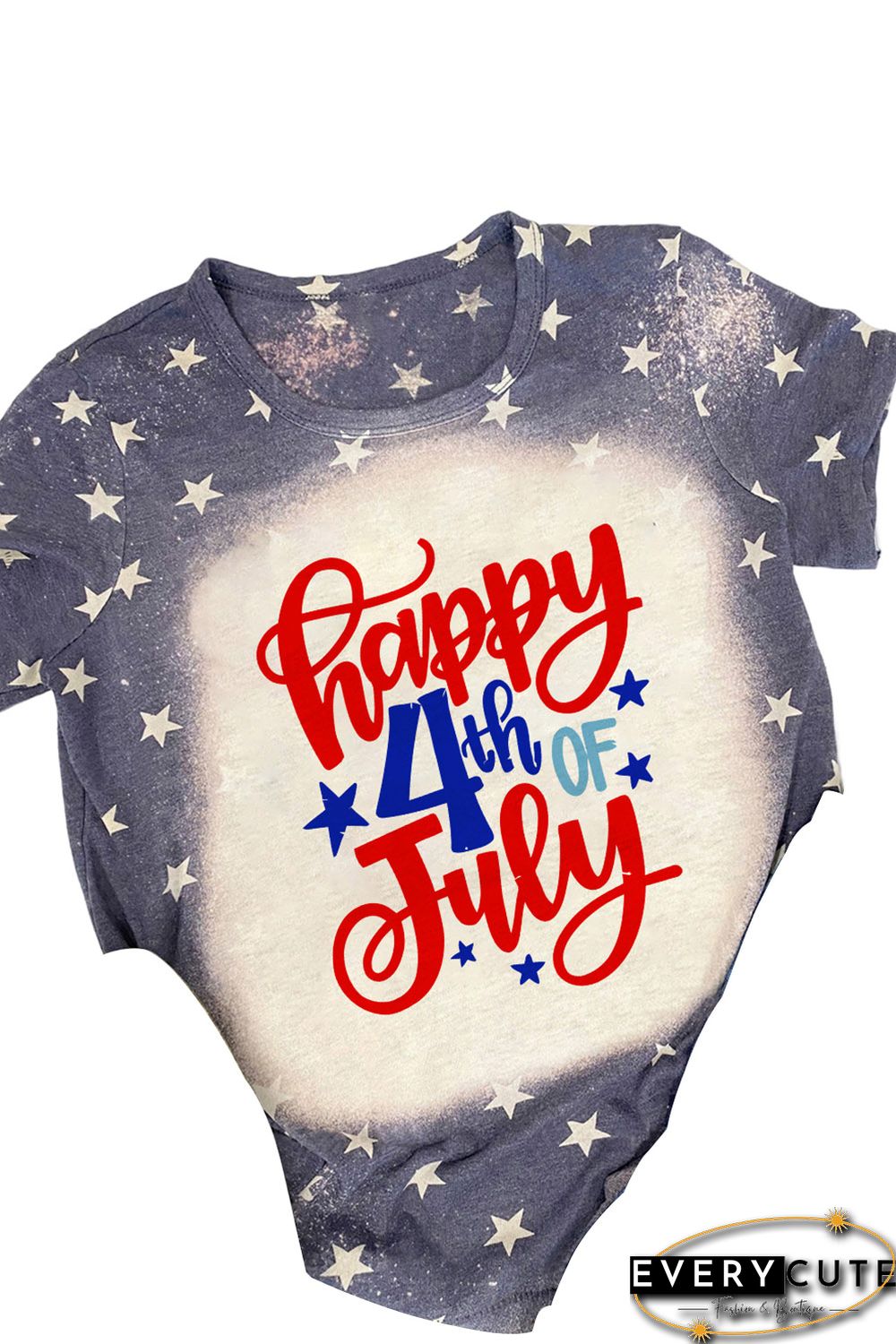 Blue Happy 4th Of July Stars Print Short Sleeve T Shirt
