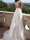 Pleated Split-Side Embroidered Backless V-Neck Wedding Dress