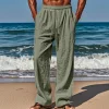 Men's Linen Plain Comfort Breathable Full Length Casual Pants by Inlyline