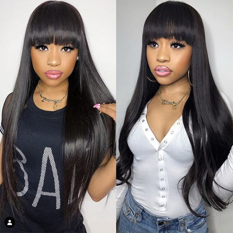 Bang Wig Human Hair Straight Pre Plucked Wig With Baby Hair Wig With Bangs Preplucked Lace Wig Remy