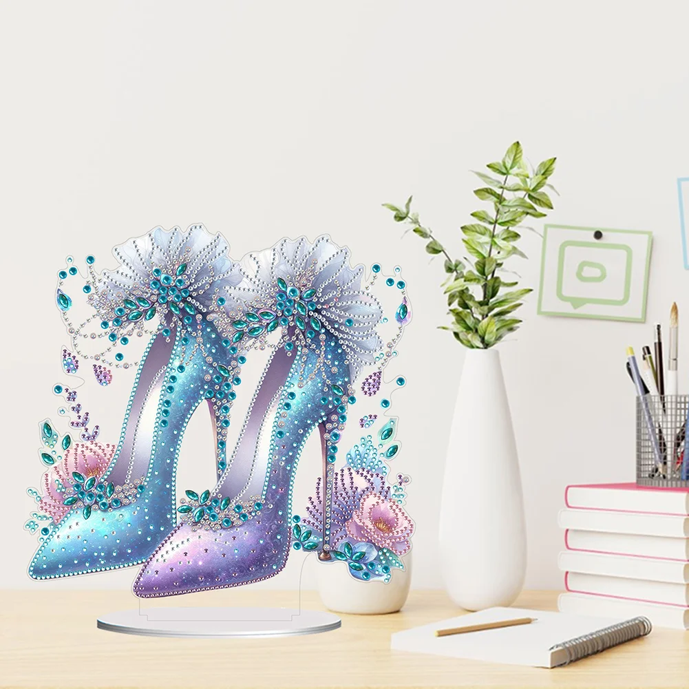 5D DIY Acrylic Special Shape Elegant High Heels Rhinestones Desktop Ornaments 
