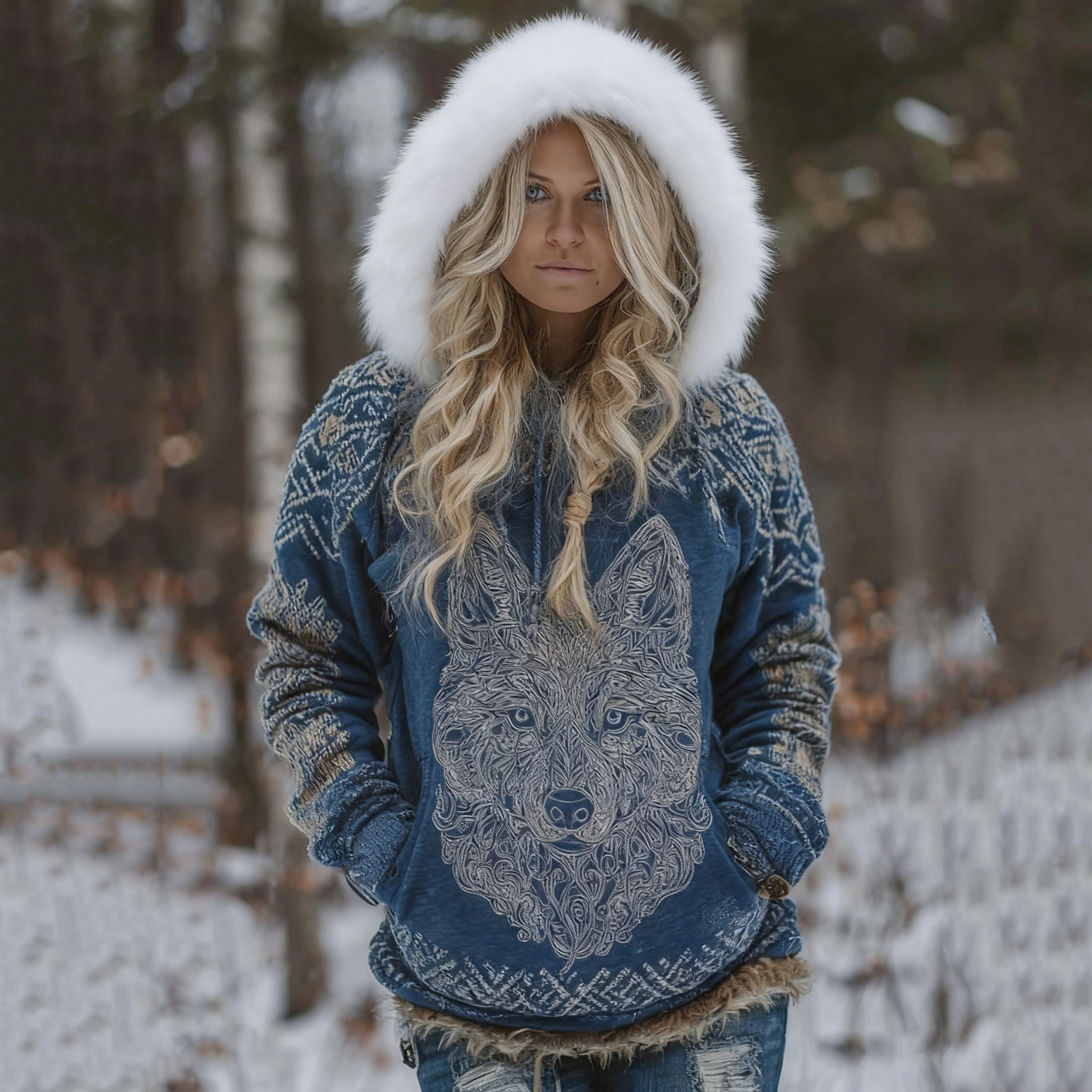 Women's Viking Celtic Knot Art Knit Warm Hooded Sweater elevenforest