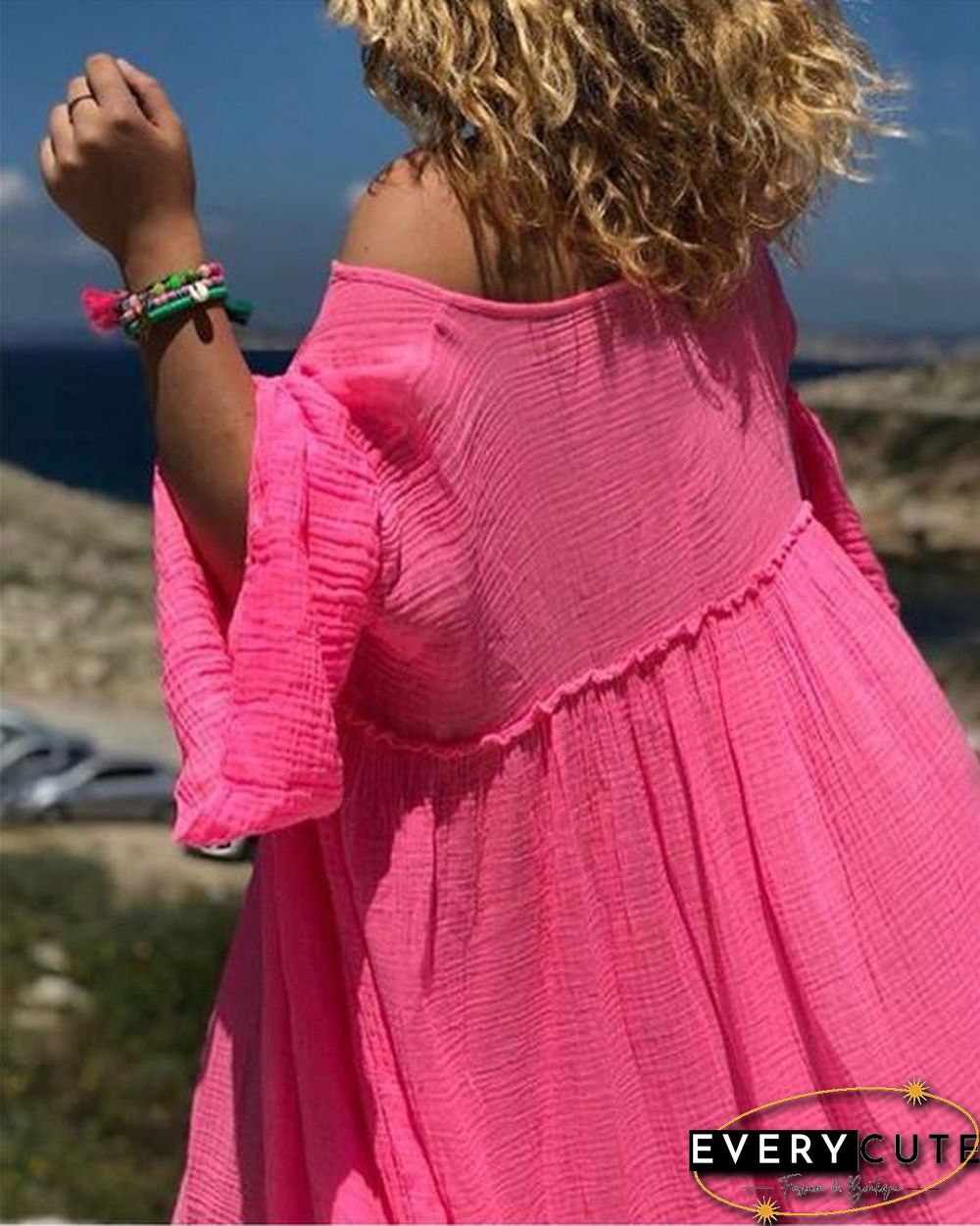 Solid Loose Summer Holiday Daily  Women Fashion Midi Dresses