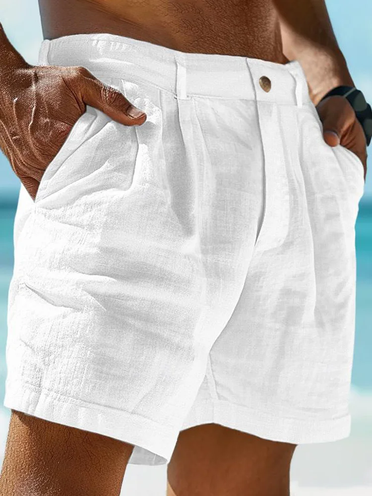 Men's Slant Pockets Cotton And Linen Holiday Beach Shorts