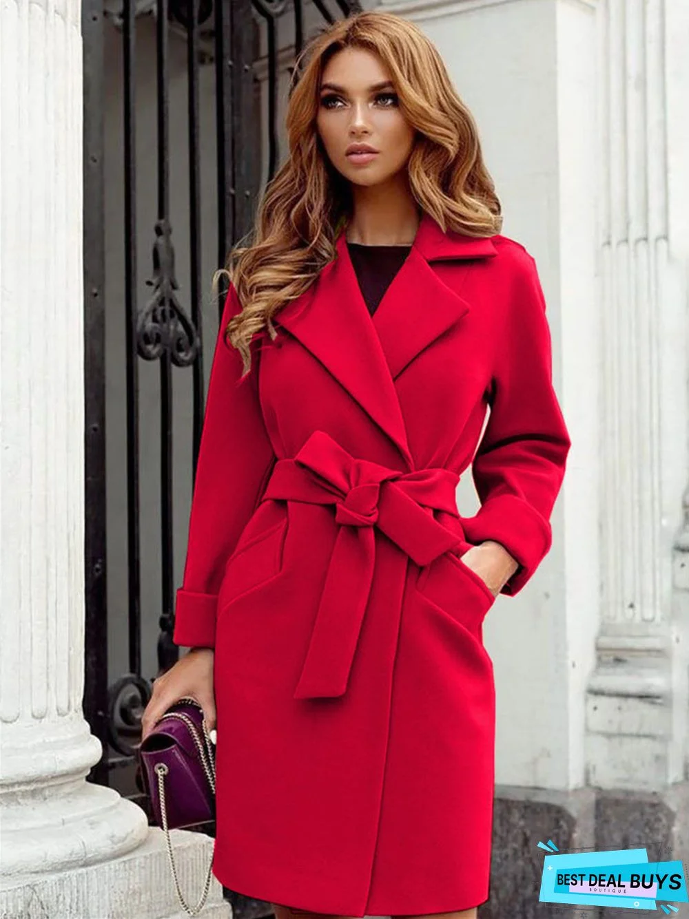 Solid Color Fashion Lapel Woolen Coat