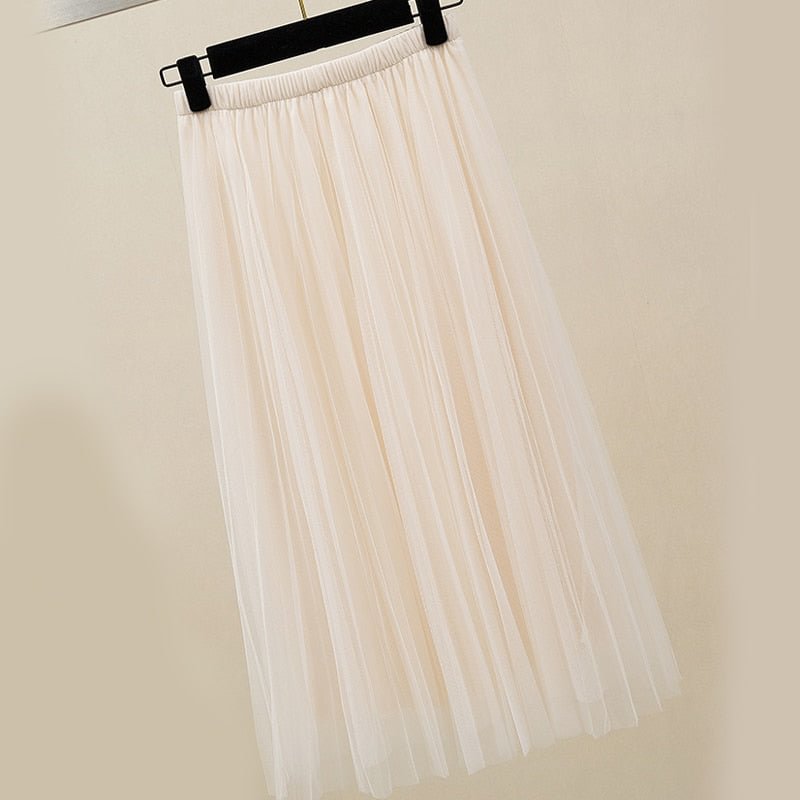 Zoki New 2021 Women Tulle Skirt Elastic High Waist Mesh Spring Summer Fashion Long Skirt A Line Black Girl Korean Pleated Faldas
