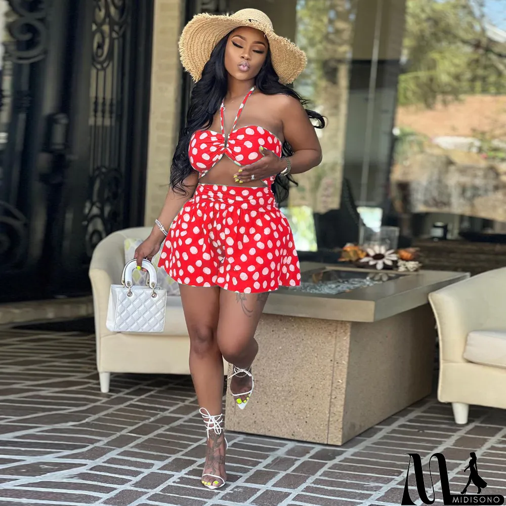 MidiSono - Women Casual Sexy Beach Vacation Style Tube Top And Shorts Two-Piece Set