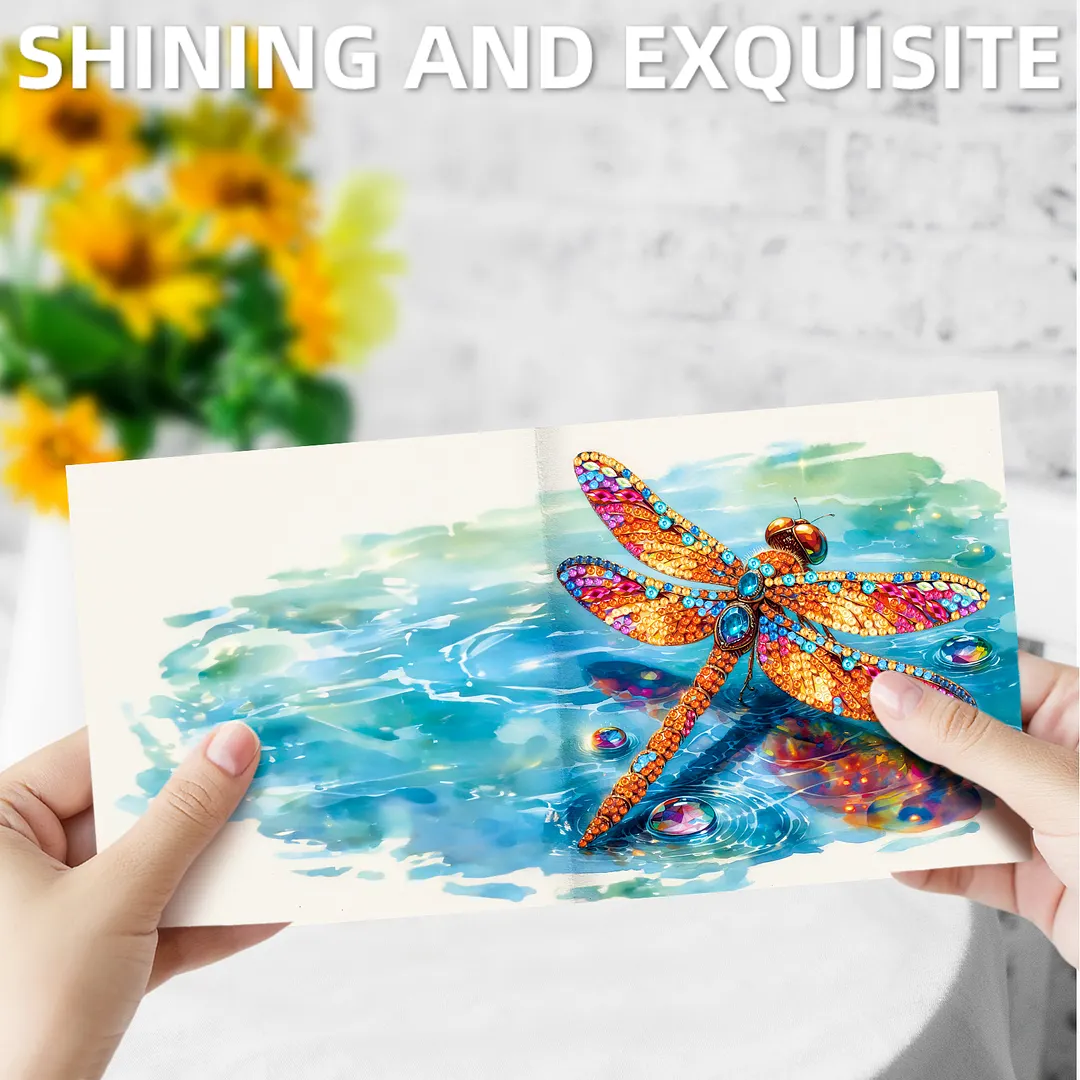 6pcs Dragonfly DIY Diamond Painting Greeting Card Kits with Envelopes Diamond Art Greeting Cards Diamond Art Cards Kits for Adults DIY Crafts Family Friend Gifts