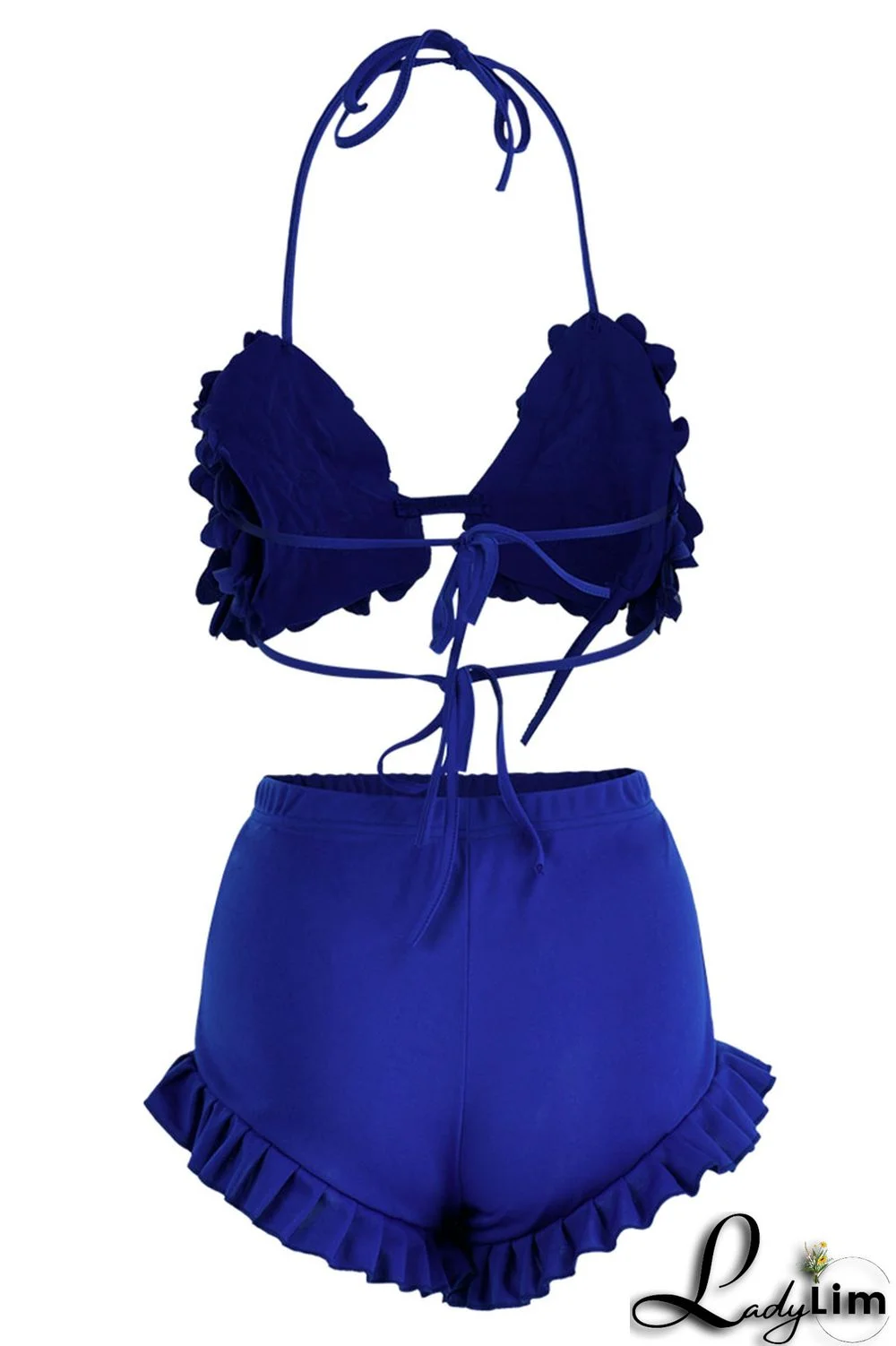 Pink Sexy Solid Split Joint Halter Sleeveless Two Pieces