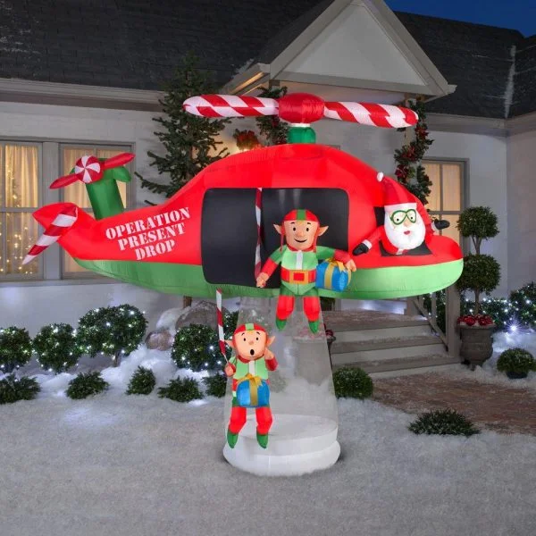 🔥kukelife🔥Christmas-animated inflatable santa and elves in an animated helicopter scene