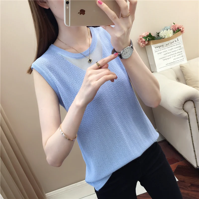 19856 real shot ice Round Neck Lace sleeveless vest 32