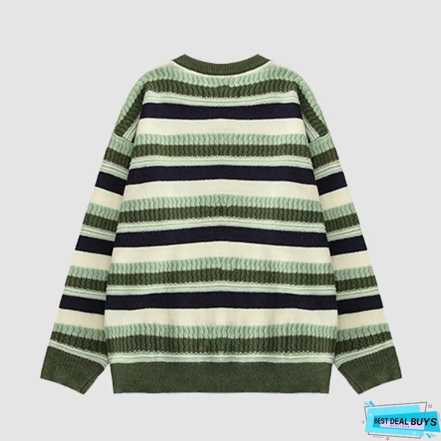 Contrast Color Striped Vintage Sweater