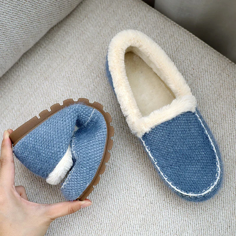 Winter Women Shoes 2021 Thick Plush Warm Ladies Floor Slippers Home Indoor Bowknot Comfort Female Flats Shoes Non Slip Loafers