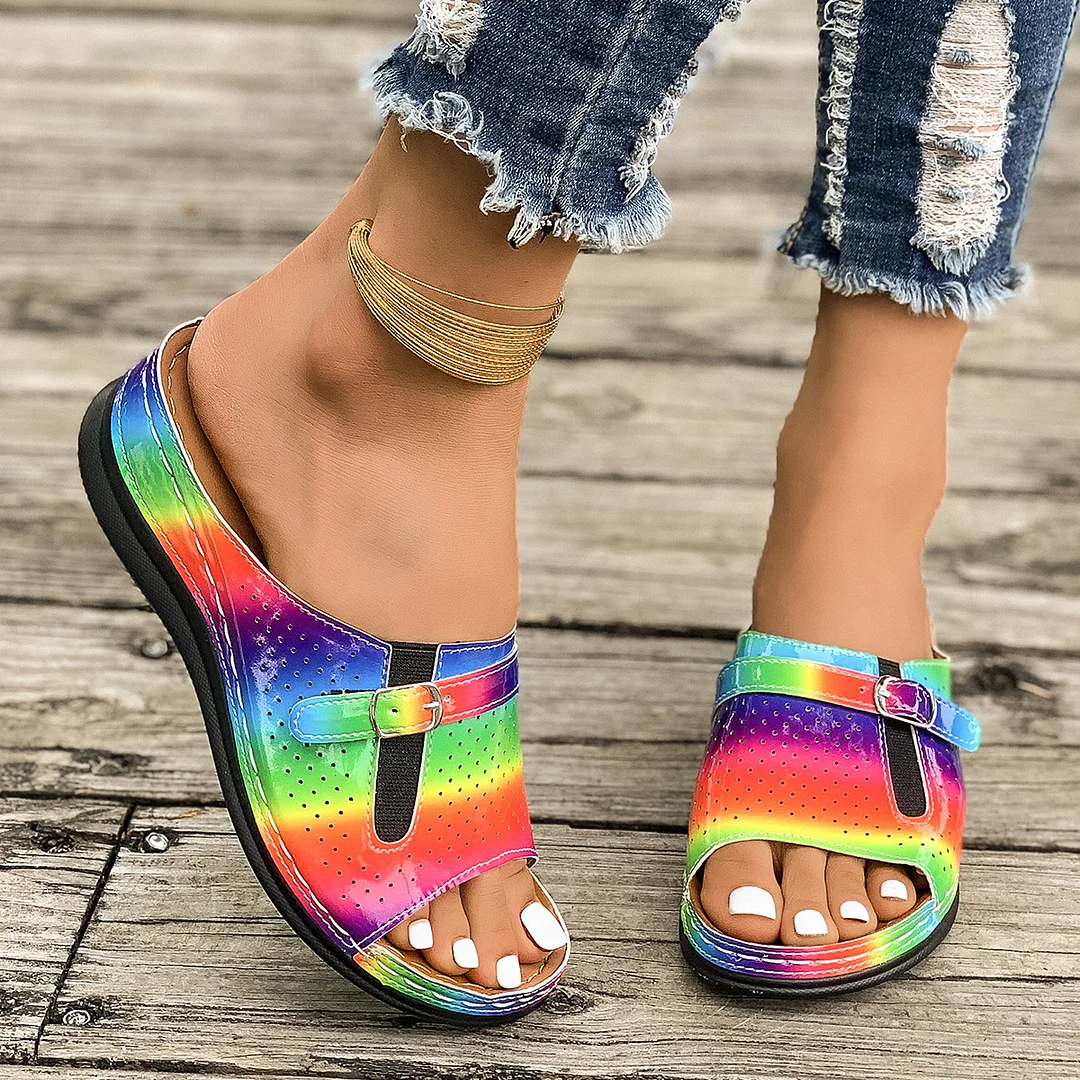 Yyvonne Slope Heel Sandals Women 2025 Summer New Belt Buckle Fashion Lightweight Burst Slippers Women