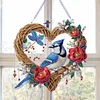 (US Local)DIY Double Sided Special Shaped Wreath Blue Bird Diamond Painting Hanging Decor