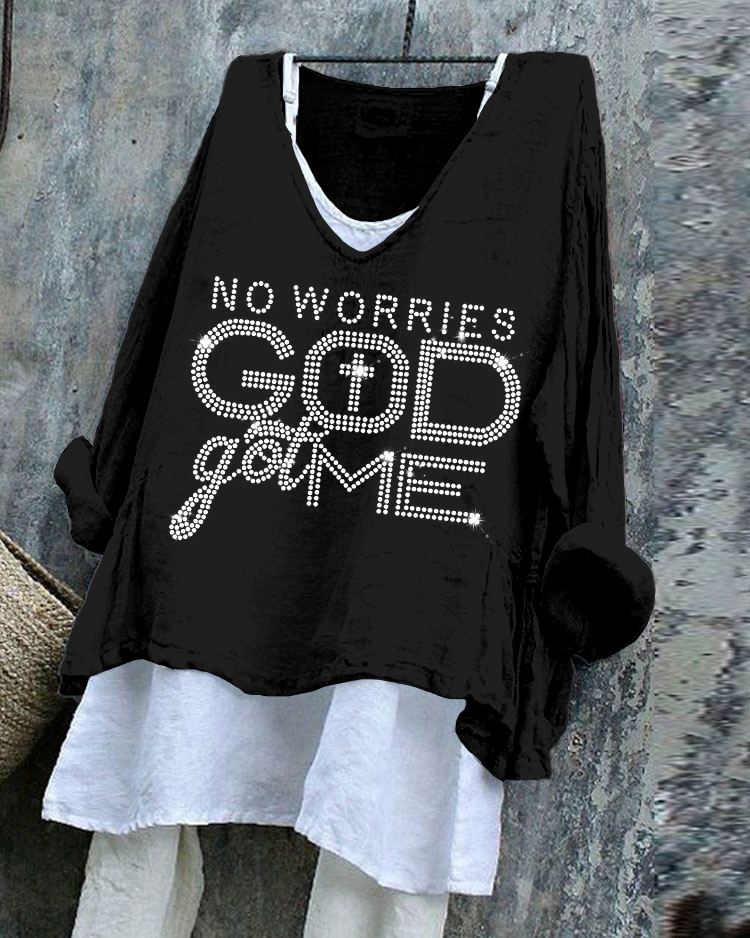 God Got Me Print Patchwork Tunic Shirt