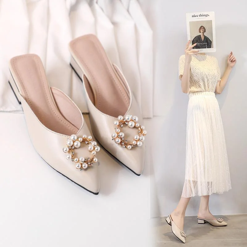 Bag pointed thick heel high heel Muller sandals and slippers