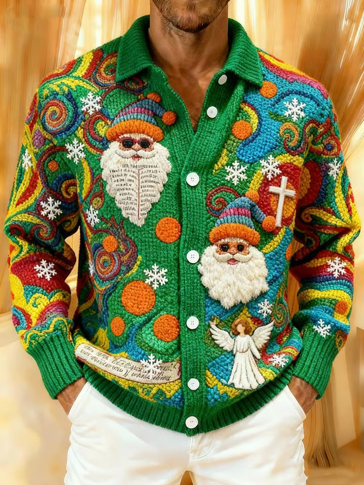 Men's Retro Painted Santa Claus Knit Sweater elevenforest