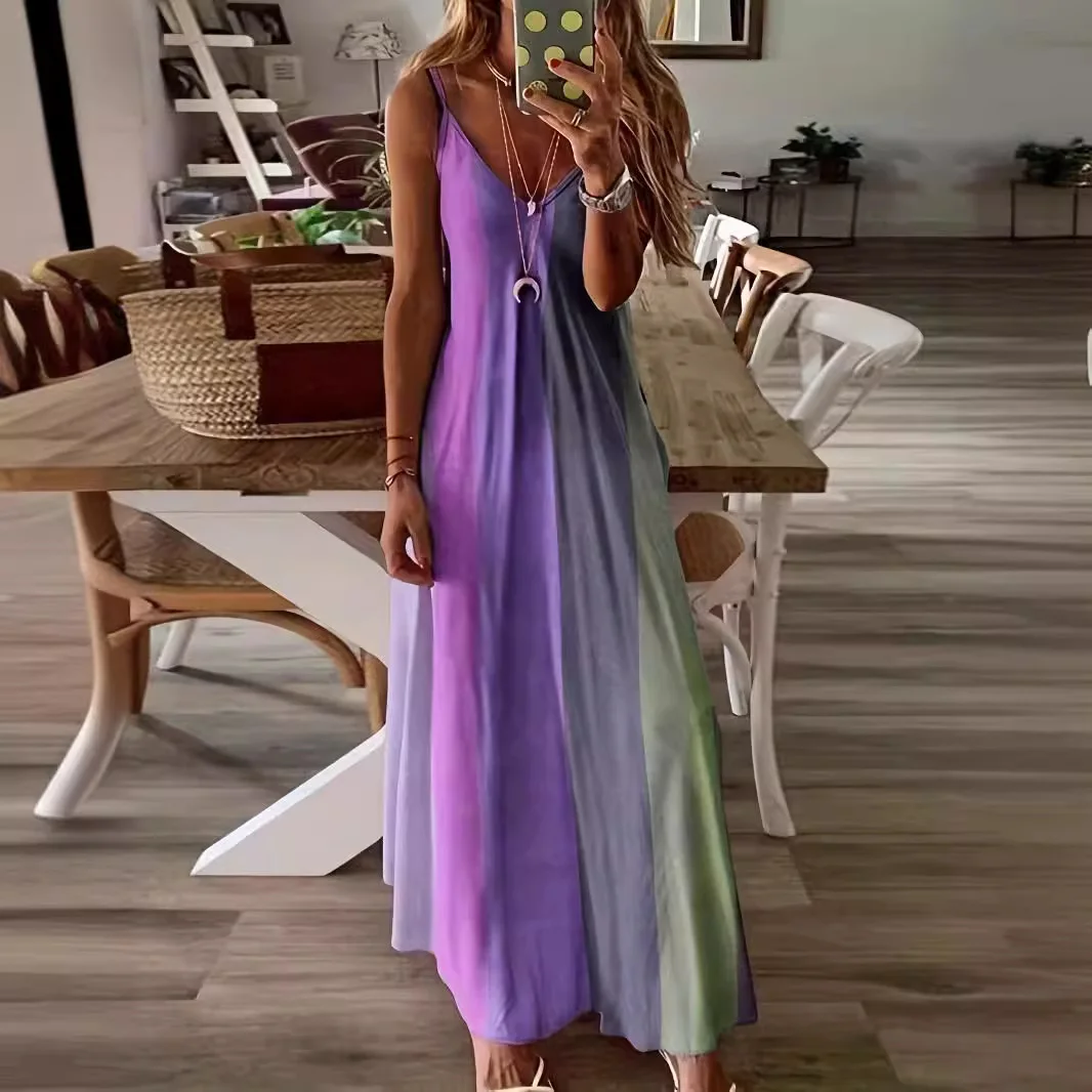 Churchf Churchf Women's Long Dress Slim Dazzle Color Slip Dress Gradient New Print Women's Dress