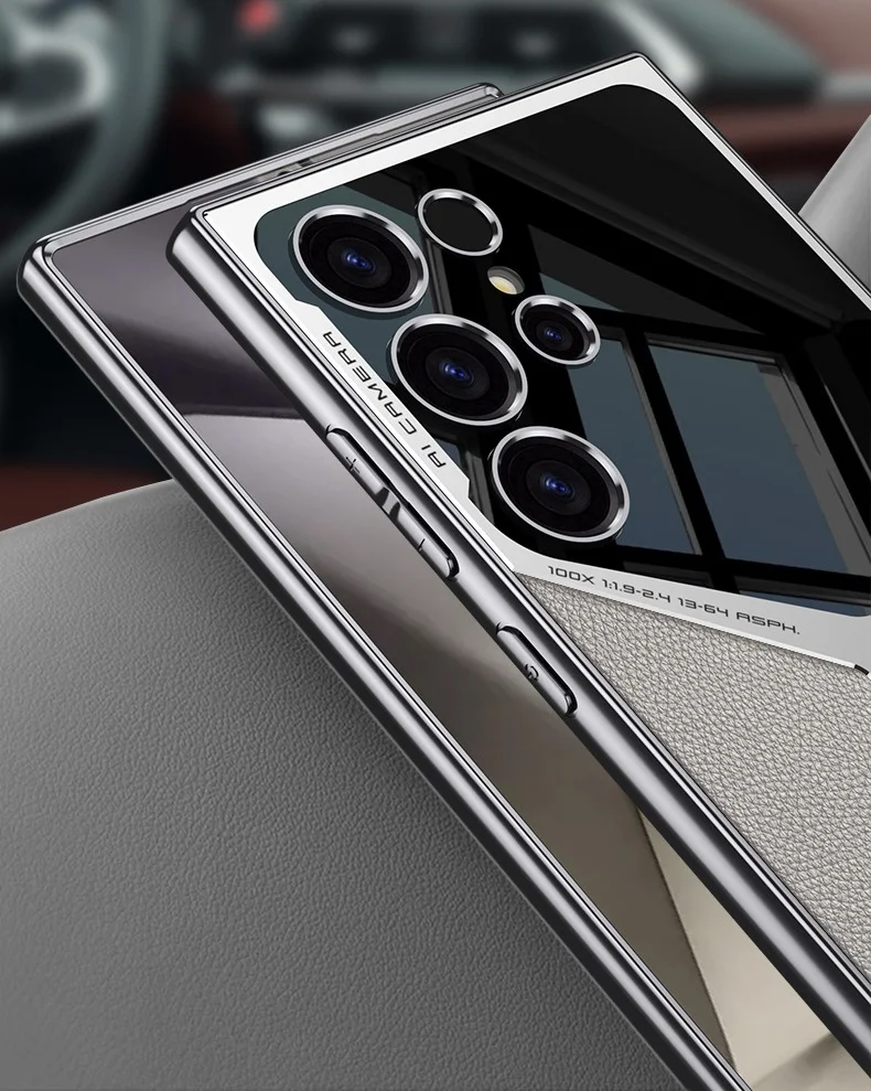 Suitable for Samsung S24/23 electroplated plain leather mobile phone case