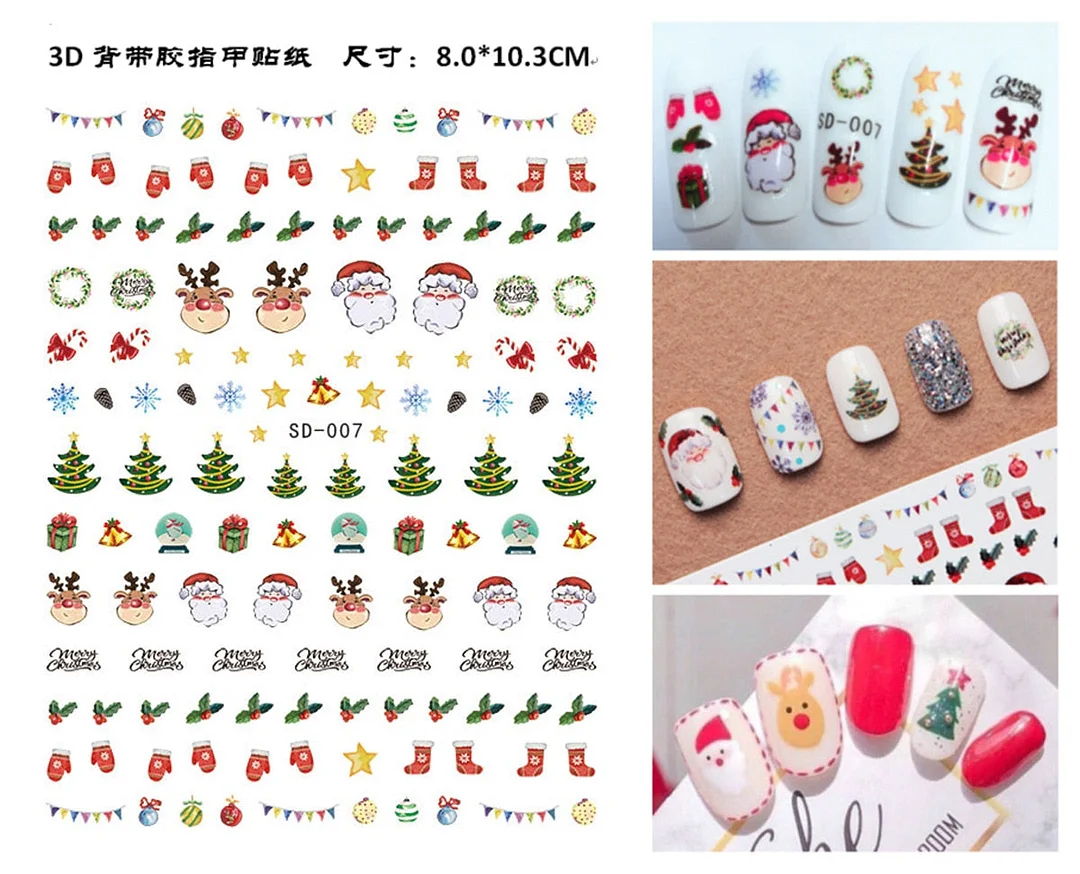 3D Christmas Autumn Winter Nail Sticker Santa Claus Elk Snowman Christmas Tree Star Deer Sliders Manicure Art Gel Polish Decals-Nail Inspo