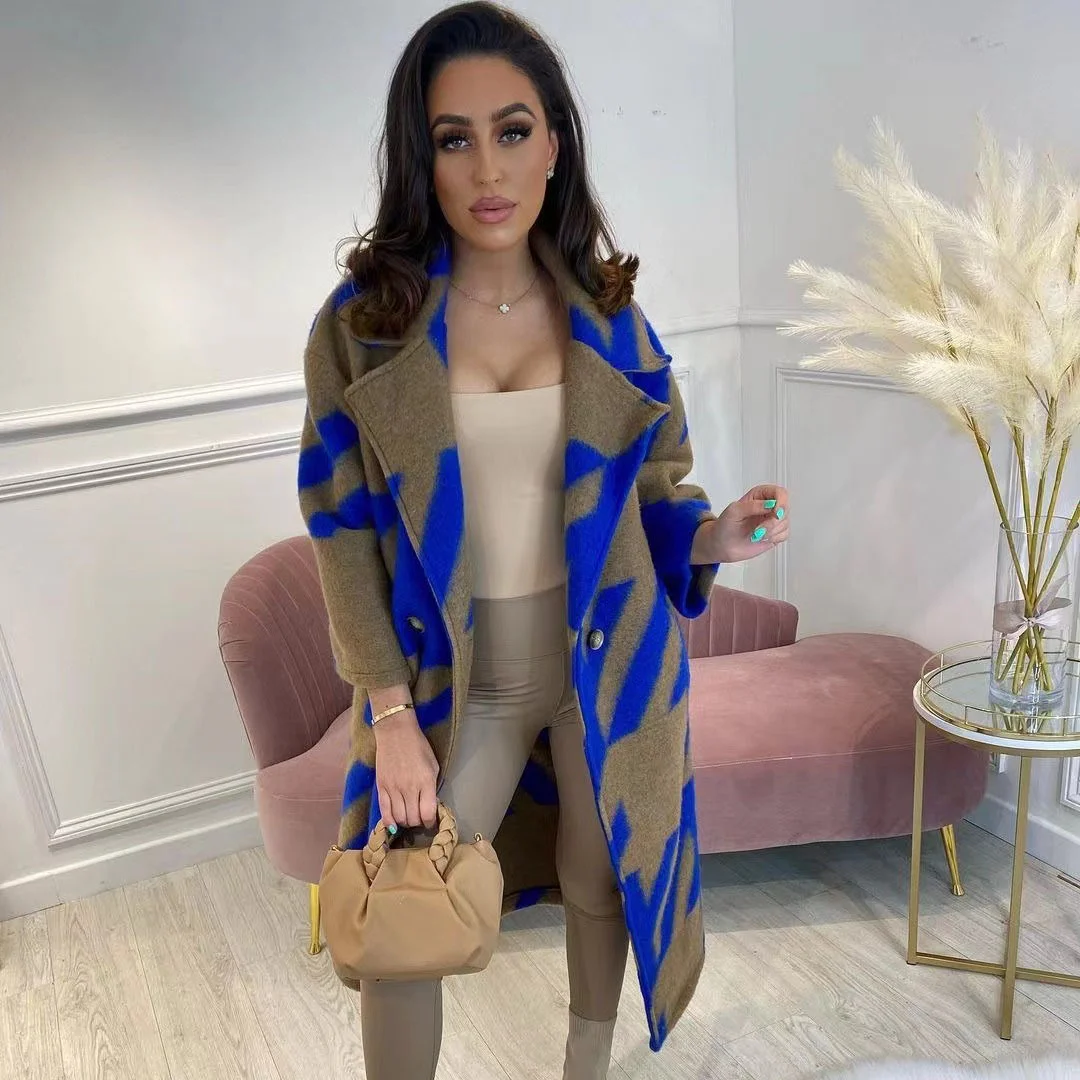 Uveng Uveng New Autumn Women's Dress A Number Of Stylish Long-Sleeved Collar Coat Prints This Coat