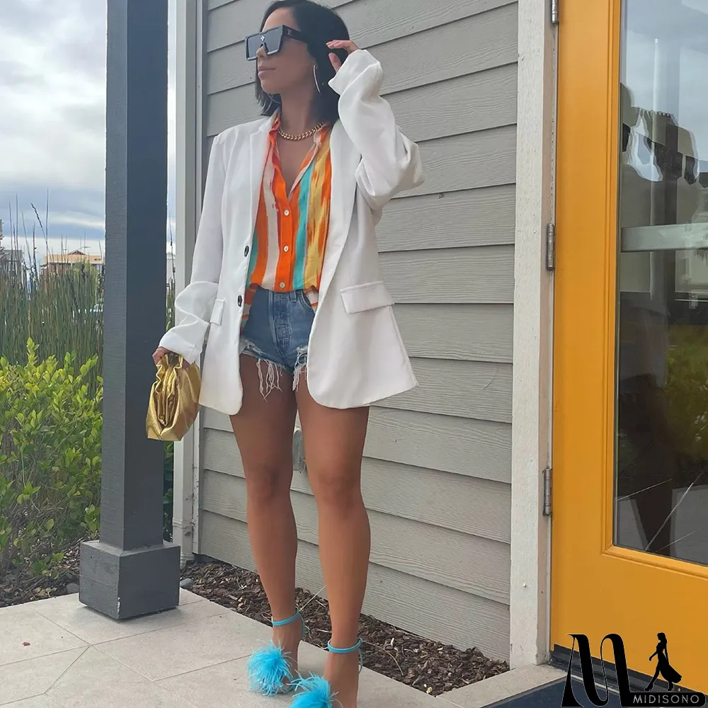 MidiSono - Women Sexy Short Front Back Long Casual Colorful Striped Loose Shirt