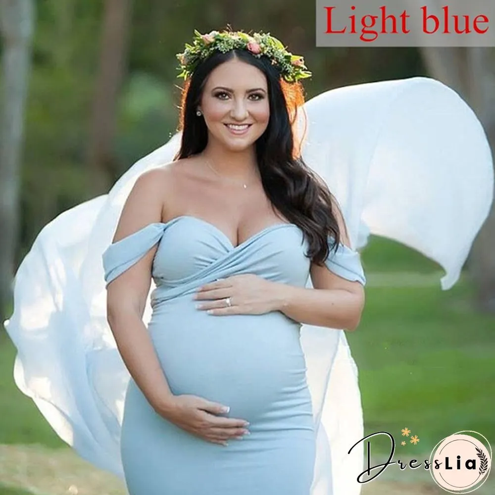 Maternity Maxi Dress-Pregnant Women Photography Off Shoulder Pregnancy Gown-For Photo