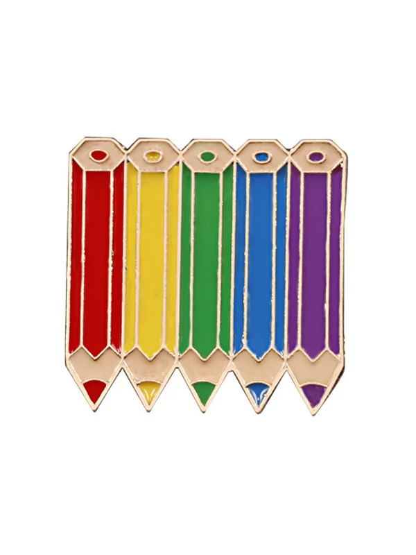 Rainbow Pencils Ice Cream Flag Shaped Cute Brooch