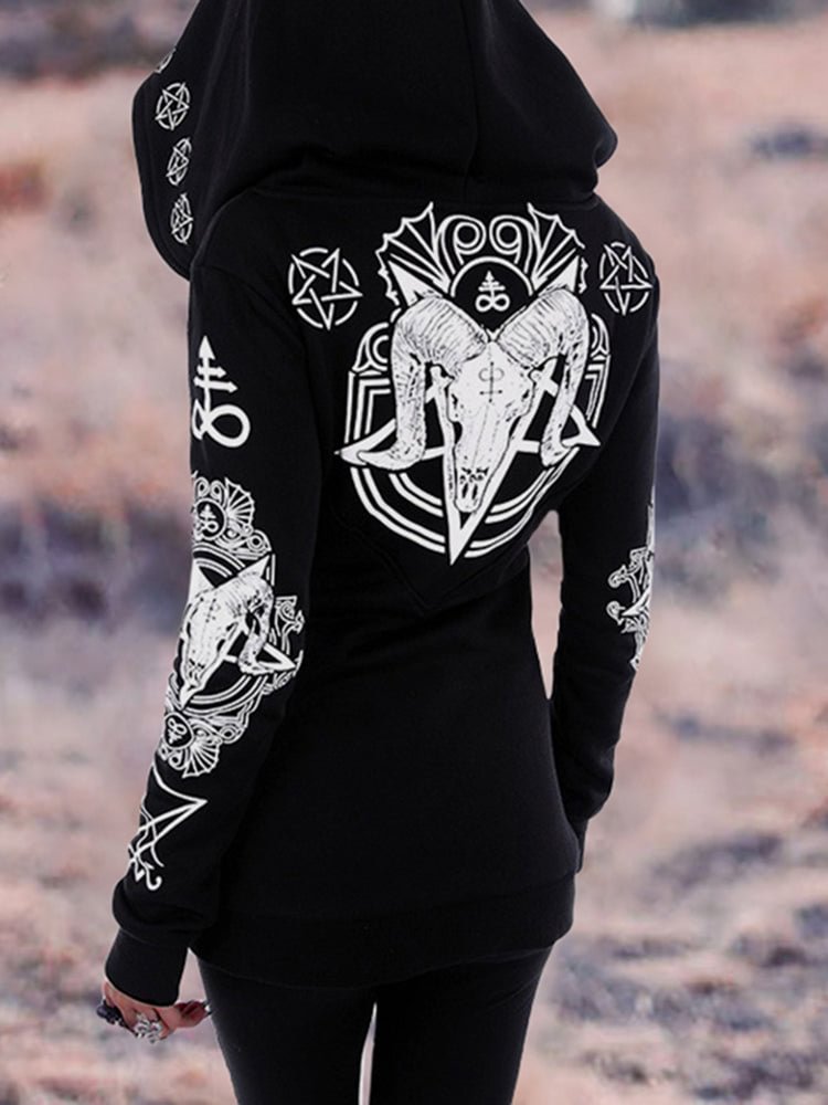 Sheepshead Star Tribal Print Long Sleeve Zip Hoodie