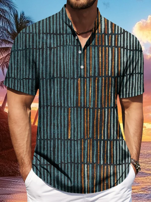 Men's Line Geometric Art Print Half Button Shirt