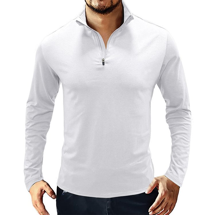 Luckstylish™ Men's Stand-Up Collar Pure Color Zipper Up Long Sleeve T-Shirt