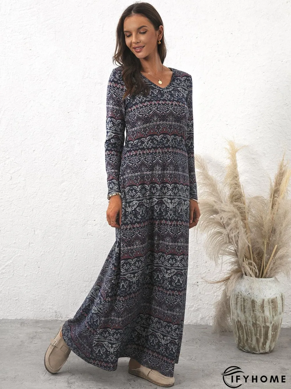 Vacation V Neck Cotton-Blend Maxi Dress | IFYHOME