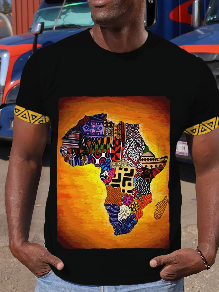 Comstylish Men's Ethnic Africa Map Round Neck T Shirt
