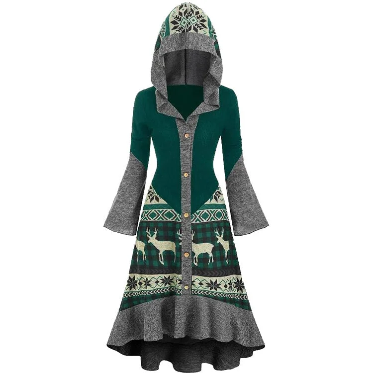 Women's Christmas Print Dress Long Hooded Milou Dress