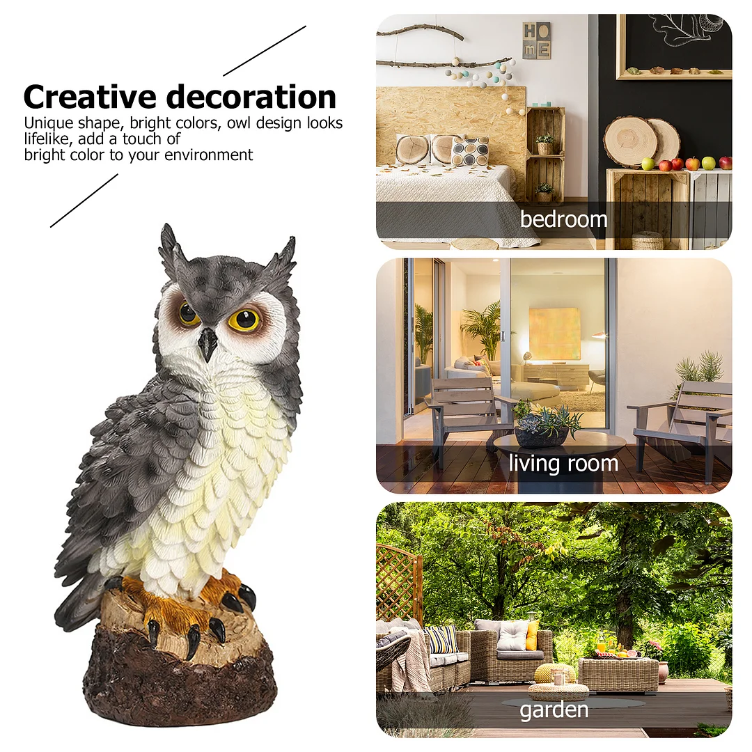 Resin Owl Statue, Bird Garden Sculpture, Figurine for Outdoor, Yard (Grey)