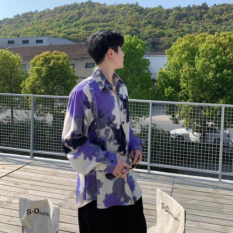 Dawfashion Techwear Streetwear-Autumn Niche Vintage Tie-dye Oil Painting Design With Smooth Drape Long-sleeved Bottomed Shirts-Streetfashion-Darkwear-Techwear