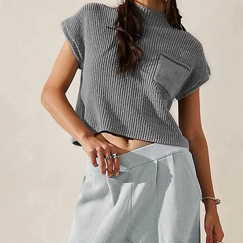 Athvotar Athvotar Wool Vest Sleeveless Pocket Casual Fashion Ribs Vest Woman