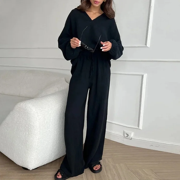 Casual Long Sleeve Top and Drawstring Trouser Suit