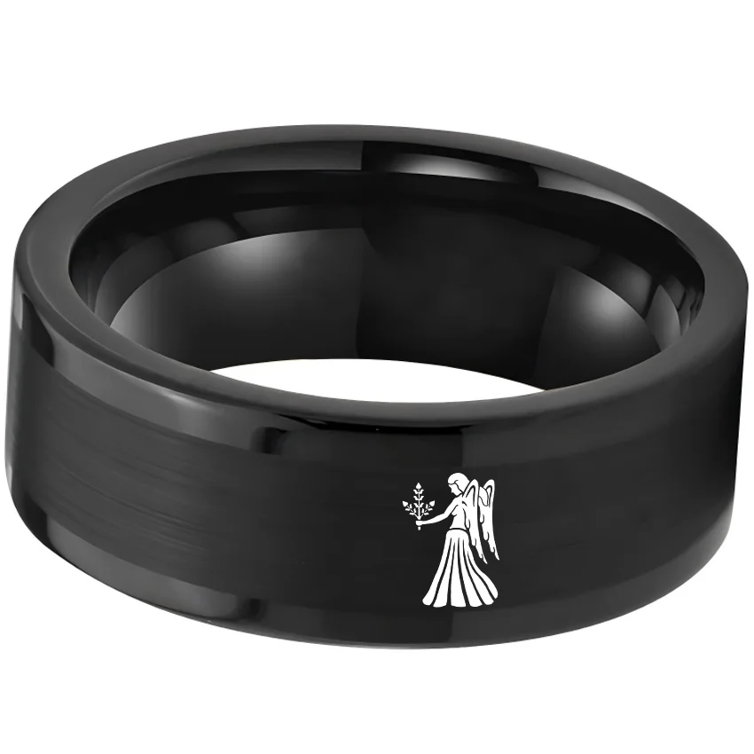 Black Tungsten Carbide Rings Flat Virgo Wedding Bands Flat Top Comfort Fit 4MM 6MM 8MM