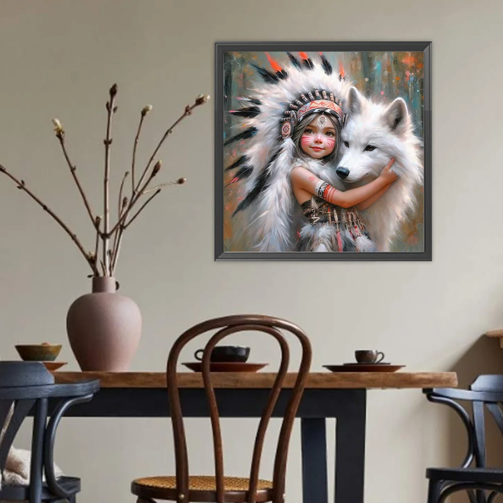 Diamond Painting - Full Round Drill - Indians Wolf(Canvas|40*40cm)