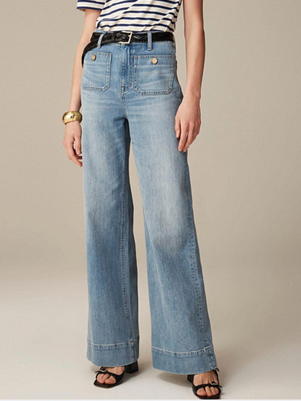 Button Front Pocket Slightly Flared Leg Jean