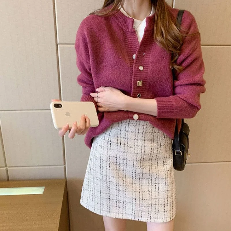 Women Cardigan Sweater Top Red White Knitted Sweater Coat Autumn Winter Good Quality Female Tops Cardigans Sweaters Outerwear