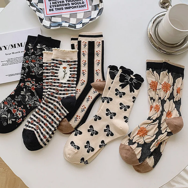 5 Pairs Women Pure Cotton Japan Style Socks