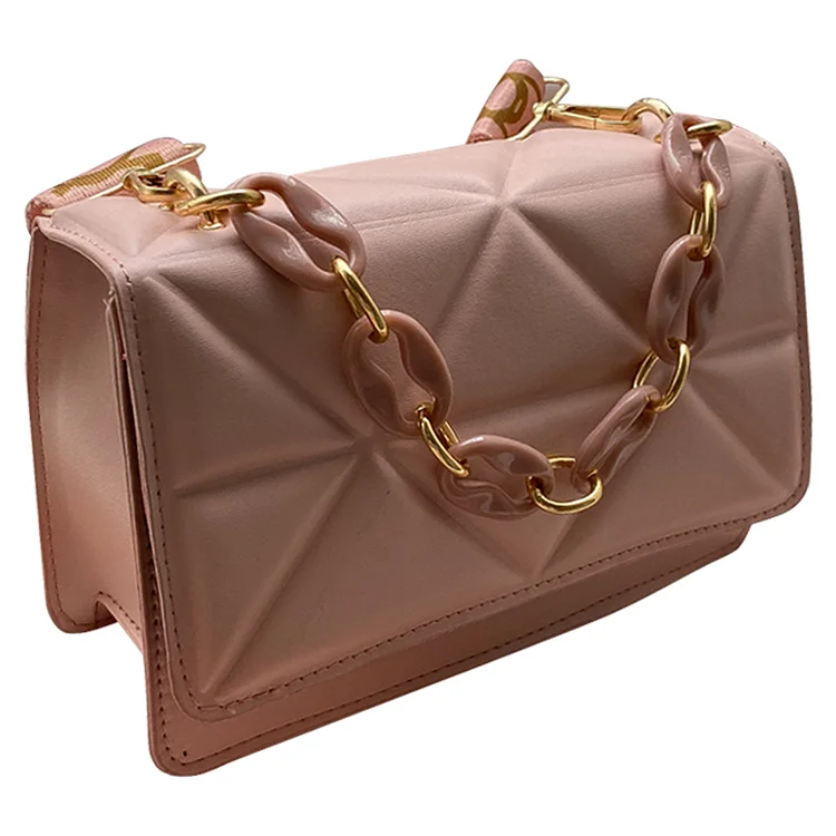 Chain Shoulder Bag Wide Strap Flap Crossbody Bag Bag Fashion for Work (Pink)