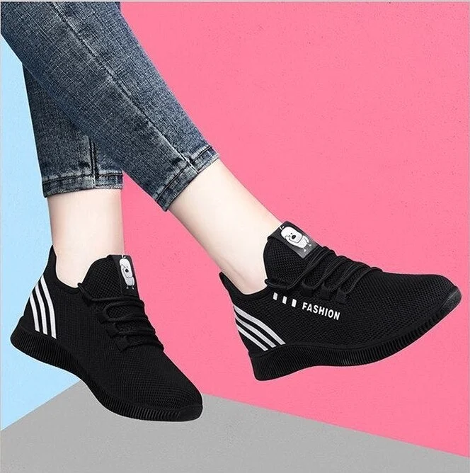 Women Breathable Platform Sneakers Fashion 2021 Spring New Lace-up Casual Shoes Women Vulcanized Shoes Black Shoes for Women