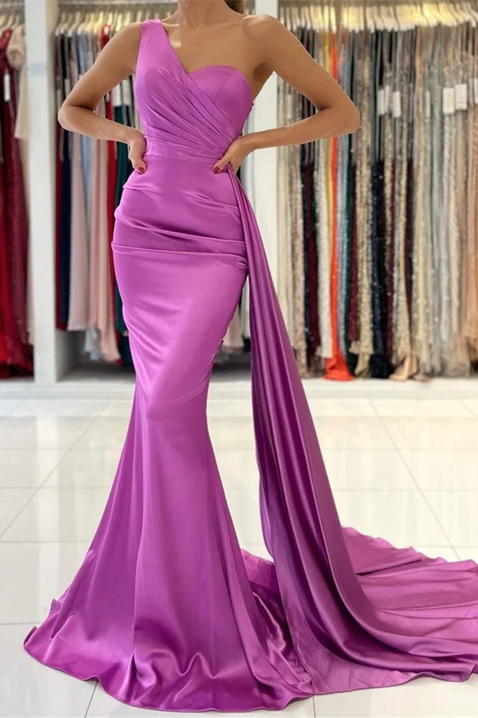 One Shoulder Mermaid Prom Dress With Ruffles PD0385