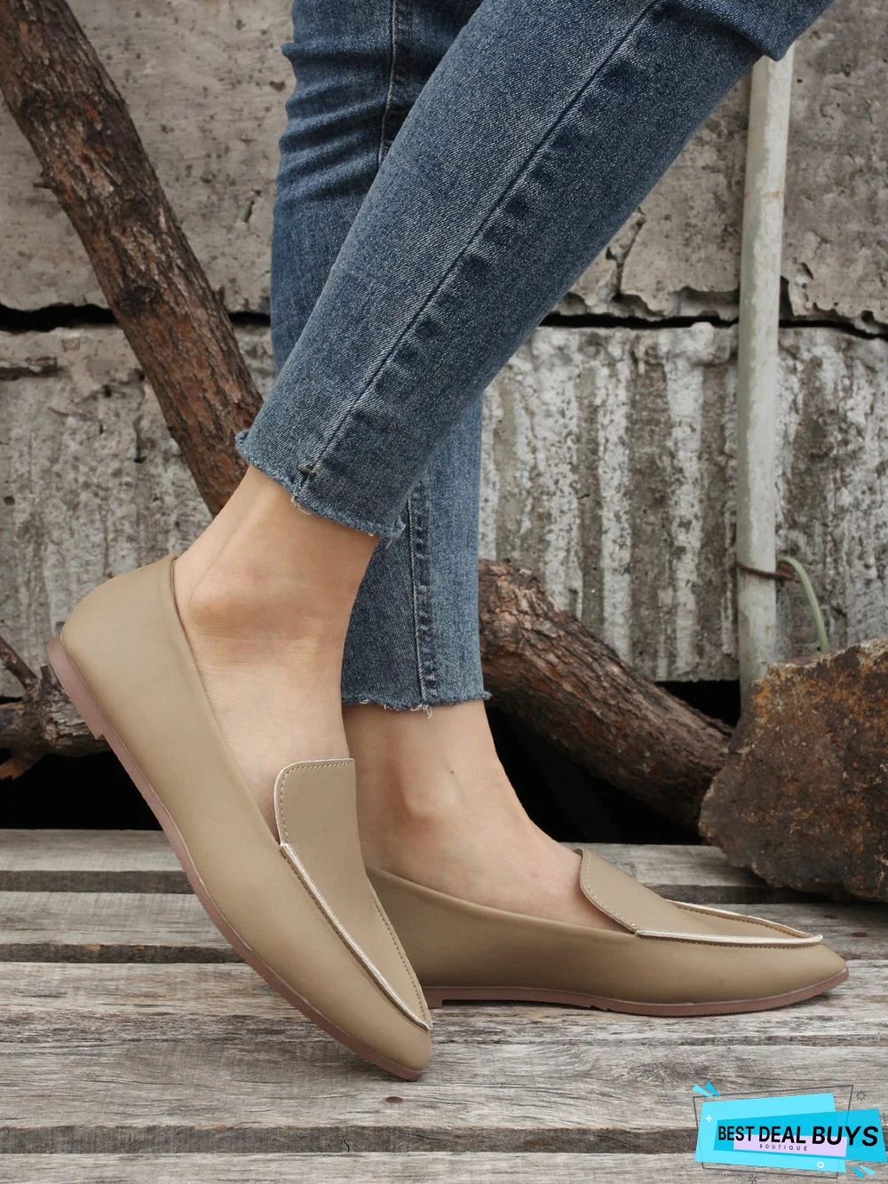 Simple PPlain Color Pointed Toe Flat Loafers