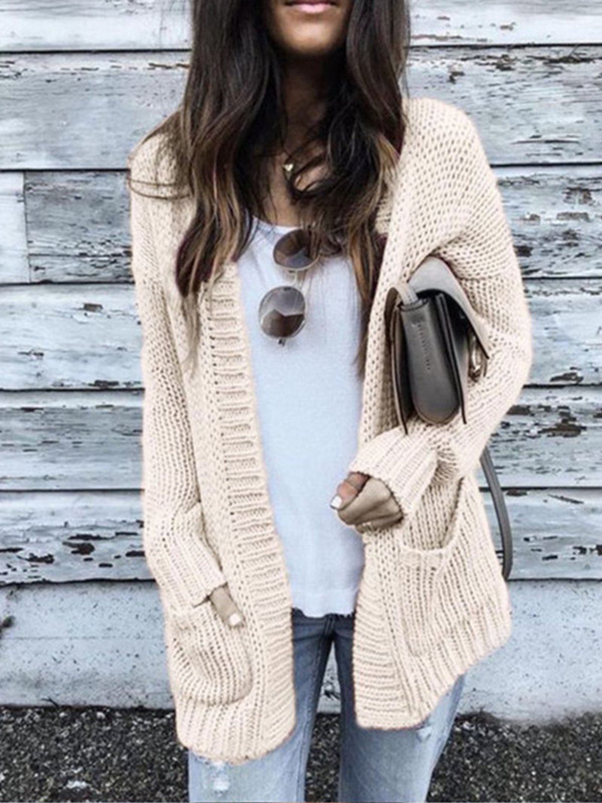 Knitted Long Sleeve Plain Cardigan